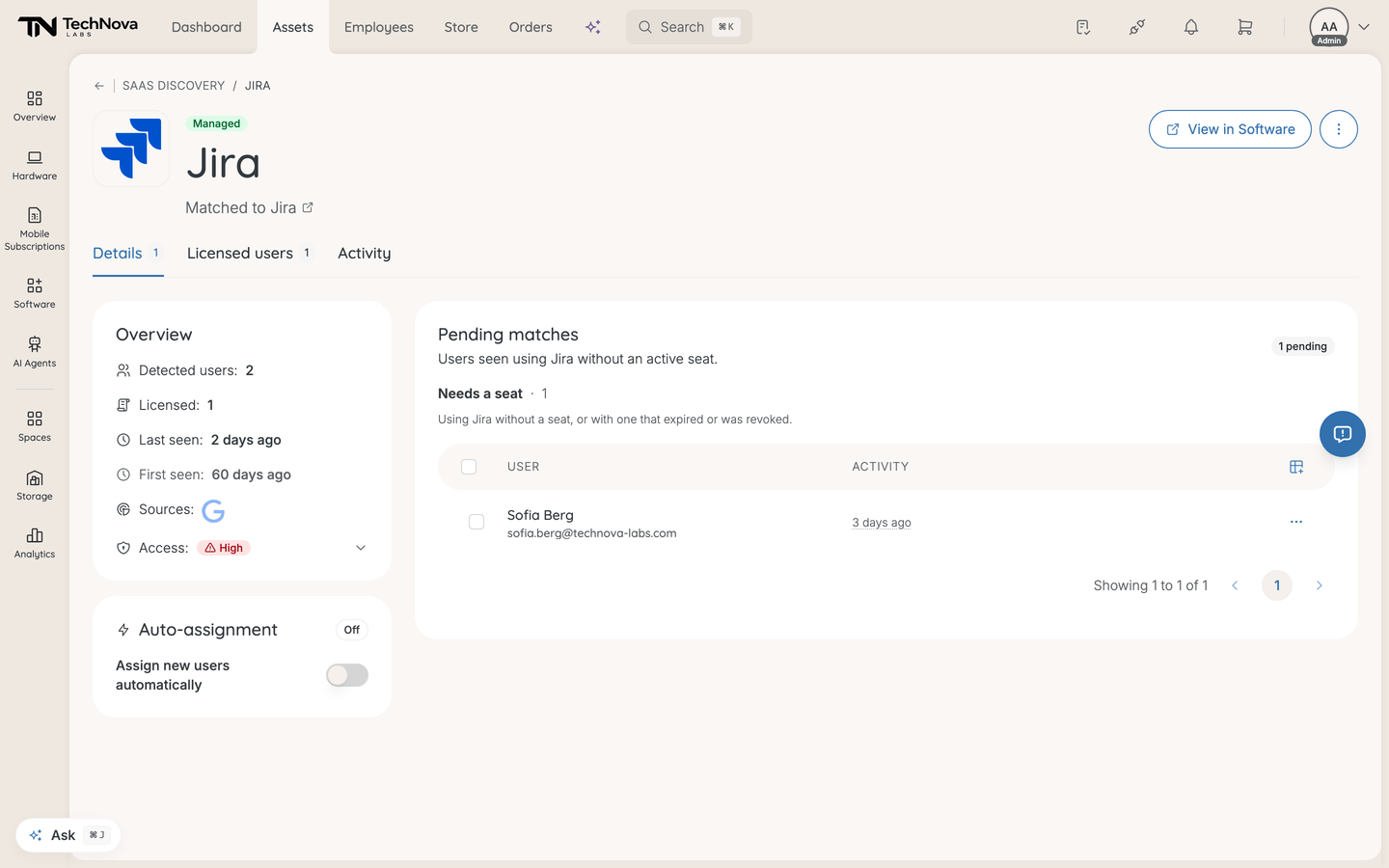 The Pending matches section grouping detected users by needs a seat, still provisioning, and paused