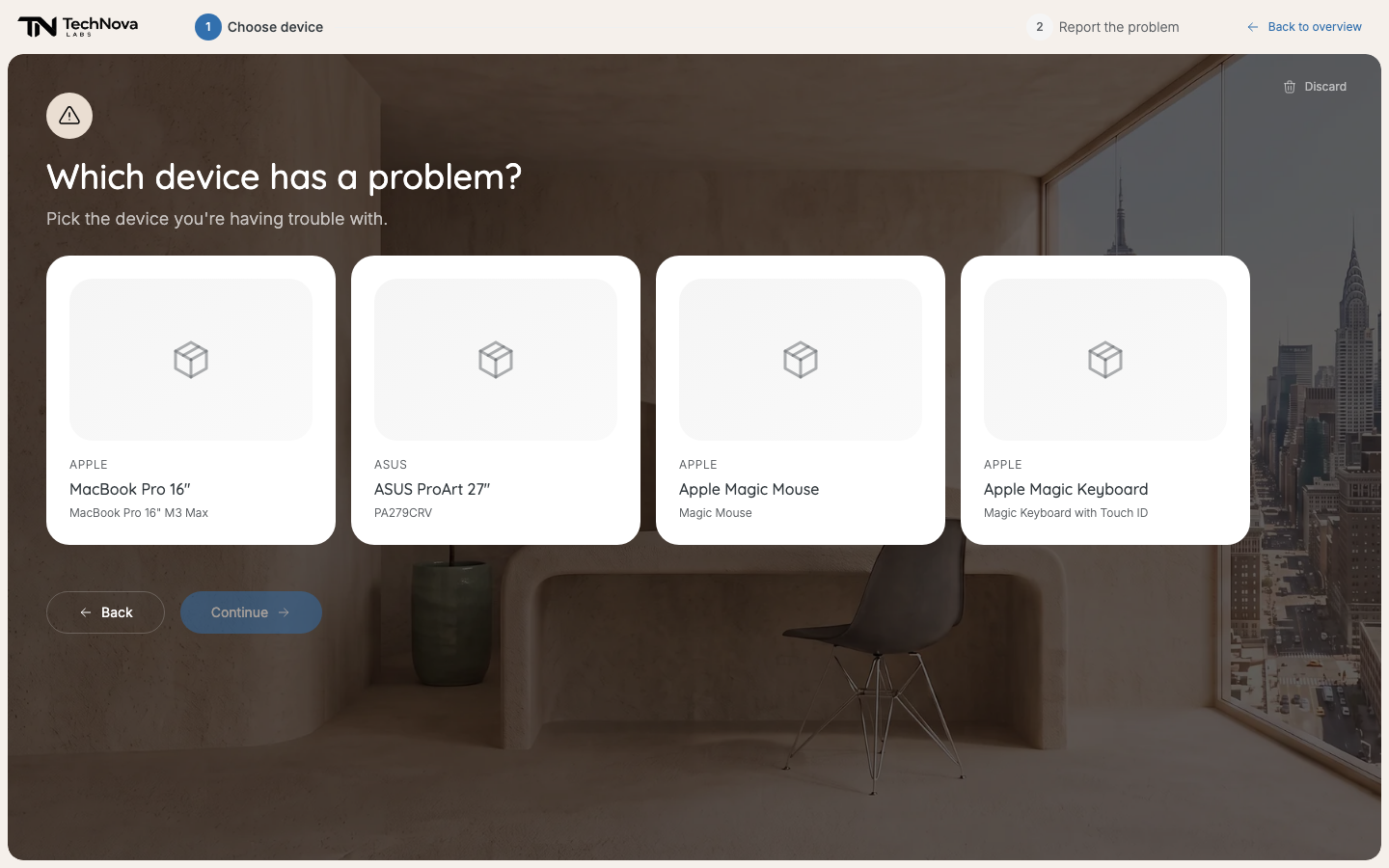 The first step of a report: Which device has a problem?